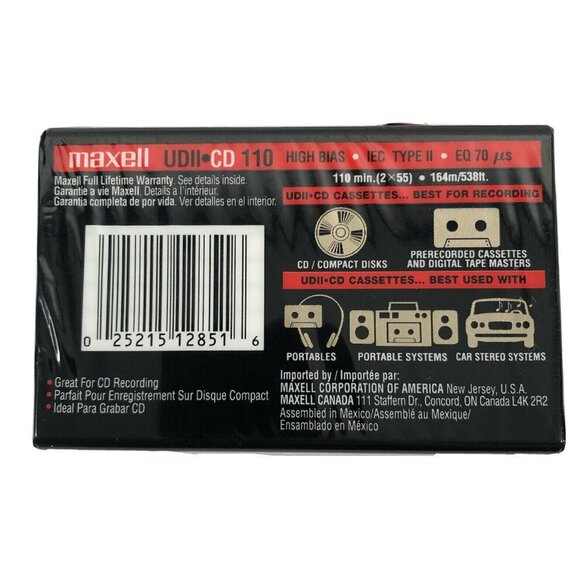 Maxell UDII-CD 110 Minute Cassette Tape New Sealed - Picture 2 of 3